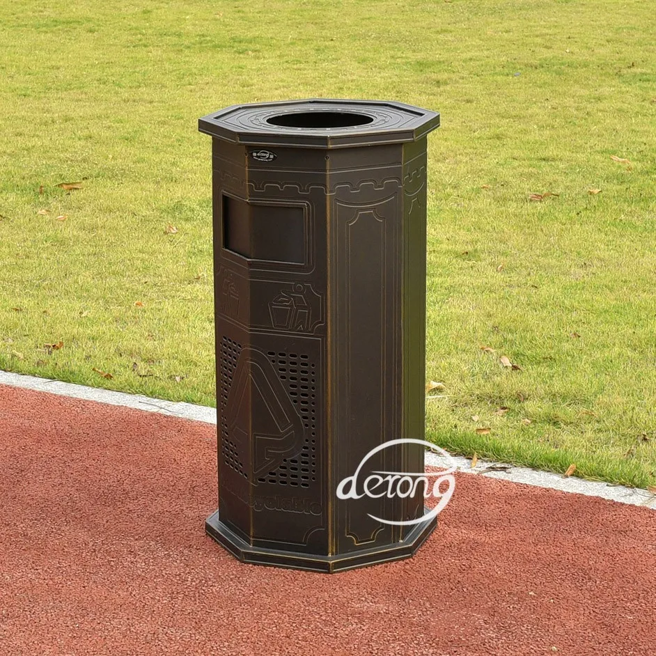 Hot Outdoor Hexagon Metal Cast Aluminum Trash Can Garden Hexagon Metal Cast Aluminum Trash Can