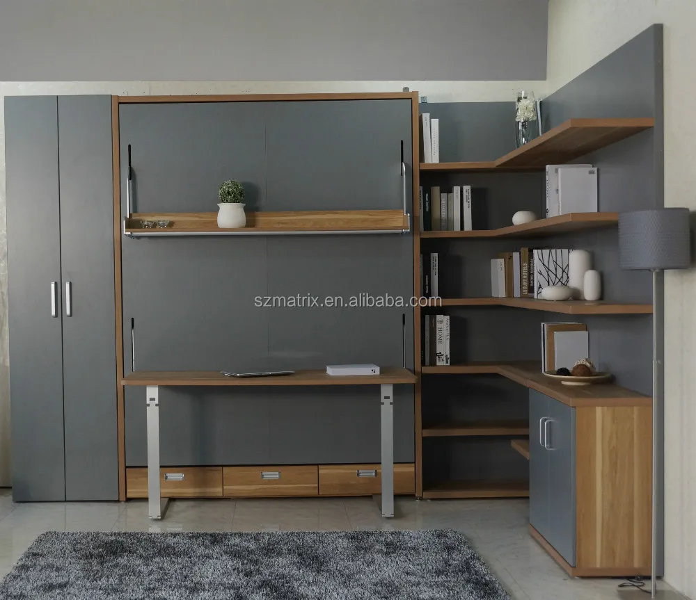 Dubbele moderne wand bed, moderne vouwwand bed met boekenkast en ...