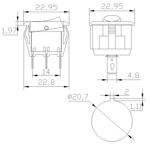 round rocker switch on off with led red light 3pin 6a 250vac 10a 125vac rocker switch
