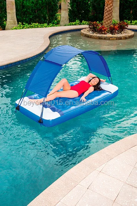 Inflatable Lounger Cube Pool Float Mesh Pool Float Lounger, Navy