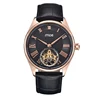 Custom Oem Chronograph Simple Leather Men Automatic Double Time Skeleton Brand Mechanical Watch