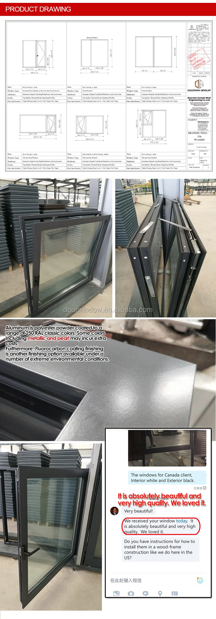 aluminum tilt and turn double glazed window