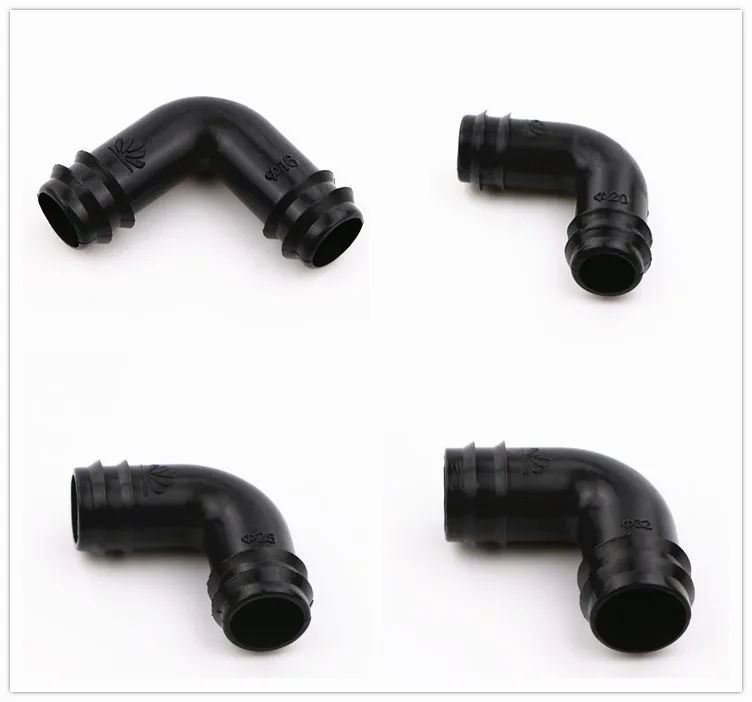 Codo de espiga de plástico de 90 grados y conector de cinta de goteo para tuberías de riego por goteo, de alta calidad