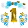 Blue Gold Paper Issue Balloon Kid Children One Year Birthday Girl 1st Birthday Decoration Set