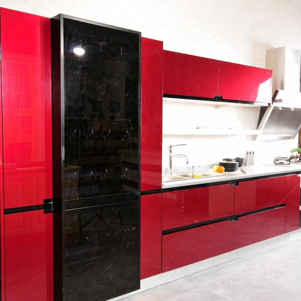 High Gloss Kitchen Cabinets Fashion Red And Black Kitchen Design