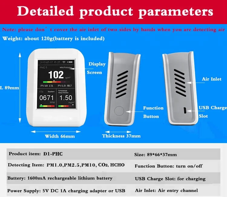 Portable CO2 PM2.5 PM10 CHO Formaldehyde Air Particle Counter Gas Detector