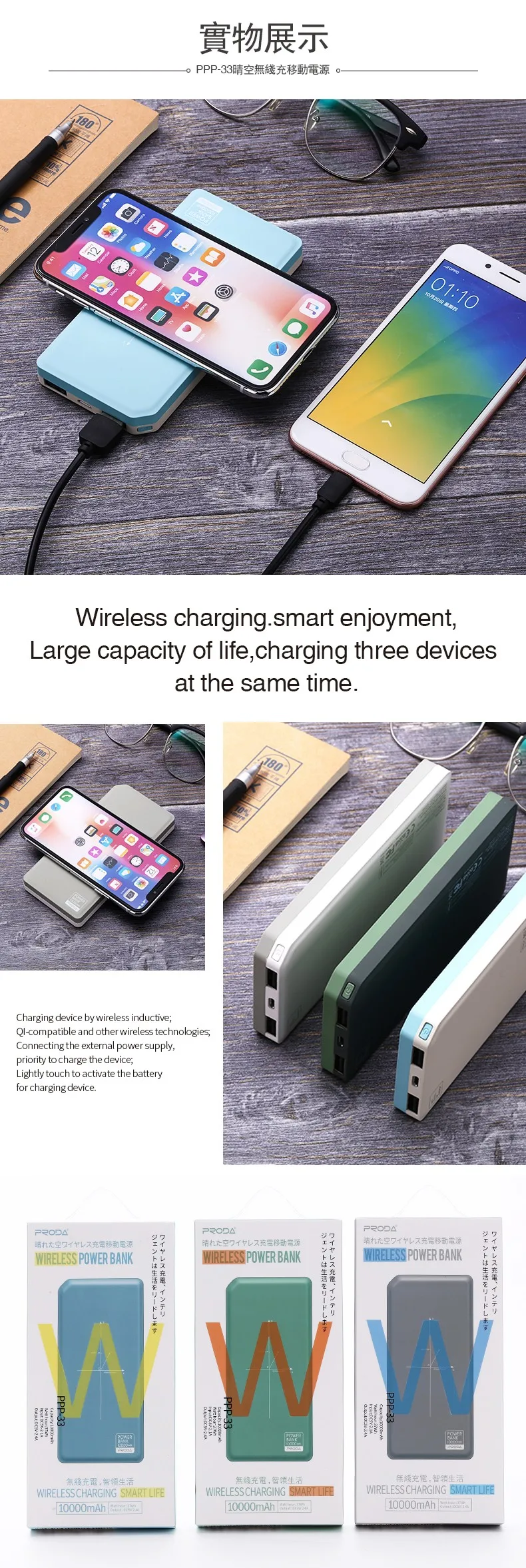 Proda Slim Wireless Charging 10000mah Portable Power Bank - ANKUX.COM