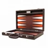 OEM customized luxurious 19 inch rectangle brown wooden leather chess box backgammon games set case with hardware lock