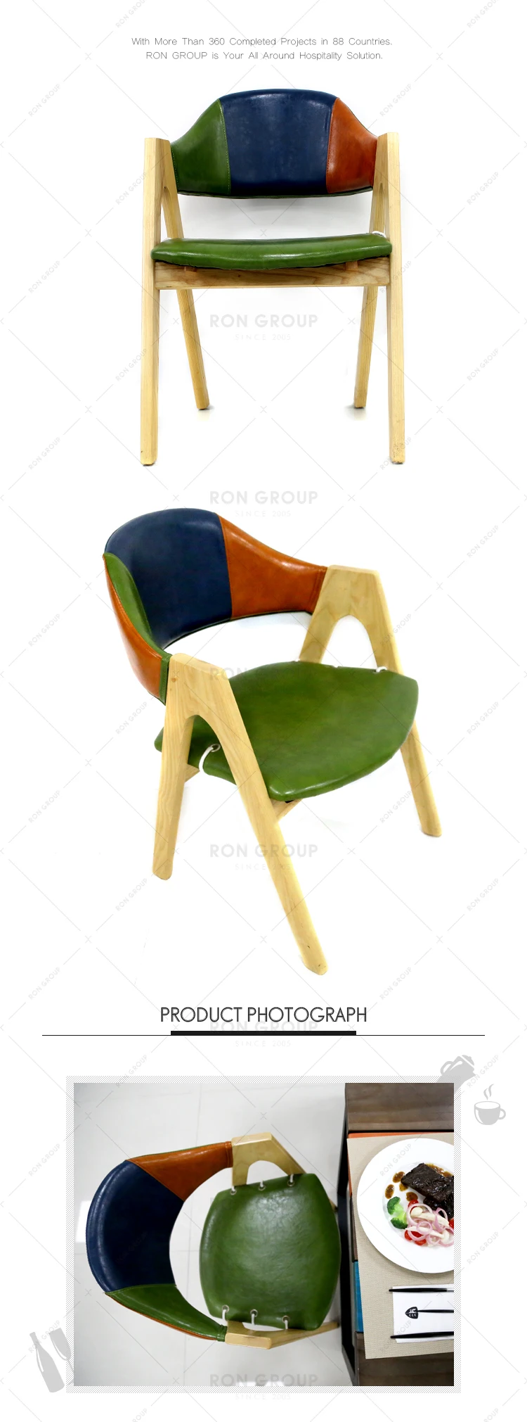 Custom modern coffee shop wooden dining chair with arms