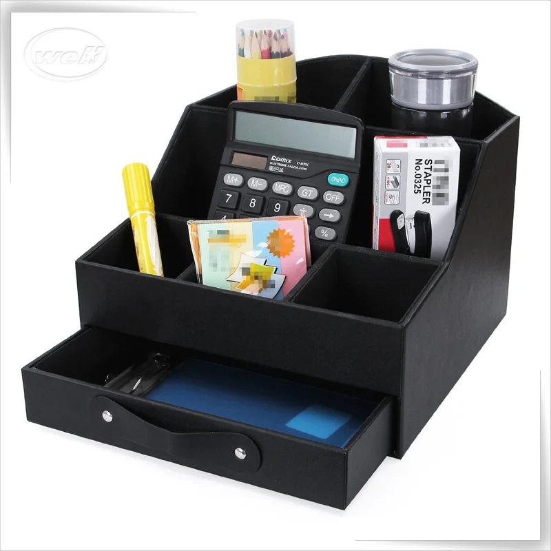 Functional Faux Leather Office Stationery Holder With Phone Holder