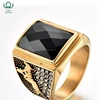 The cheapest retro square natural gemstone with diamond design Turkish stainless steel men ring
