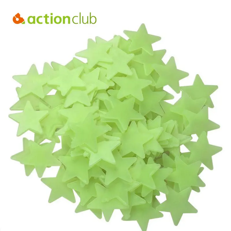 Actionclub 100pcs pack Luminous Stars Stickers DIY Kids Toys Fluorescent Removable Sticker Glow in the Dark