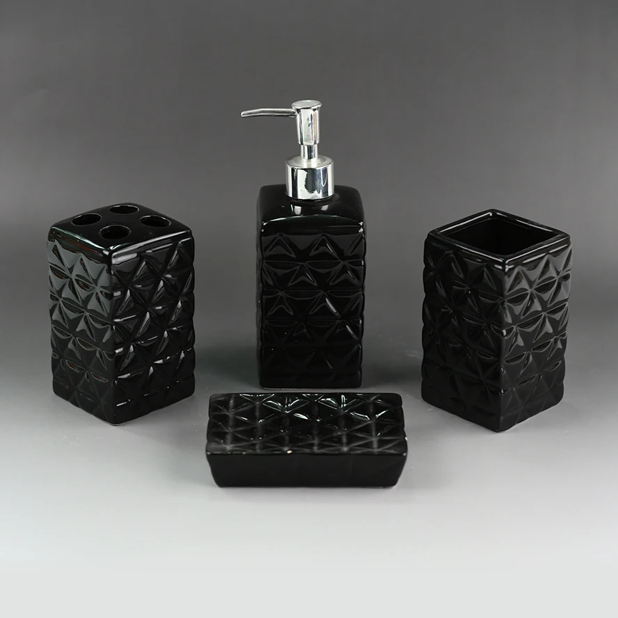 Wholesale Embossed Black Ceramic Bath Accessory Set Buy Bath