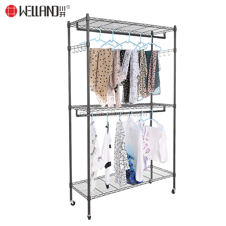 Commercial Grade 3 Tiers Heavy Duty Clothing Garment Rack With Wheels