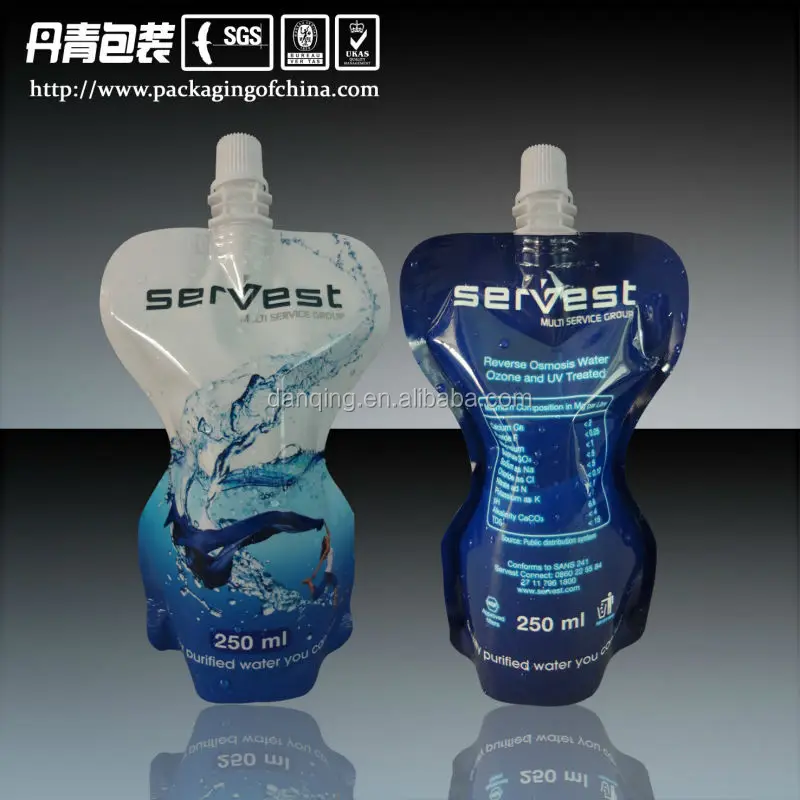 Guangdong danqing customized design plastic standing up pouch with spout for drink packaging , doypack for water