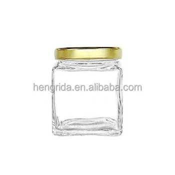 Square Glass Jar With Gold Lids For Jam Honey Baby Foods Storage