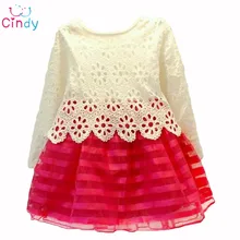 2015 Summer Girl Dress Children Clothing Set for Spring Long Sleeve Party Striped White Pink Princess