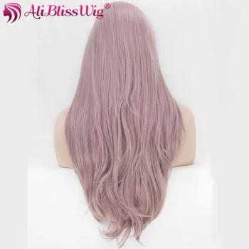 Women Daily Wear Long Wavy Ash Grey Pink Glueless Synthetic Full Hair Lace Front Wigs Buy Lace Front Wigs For Women Long Wavy Wigs Synthetic Wigs