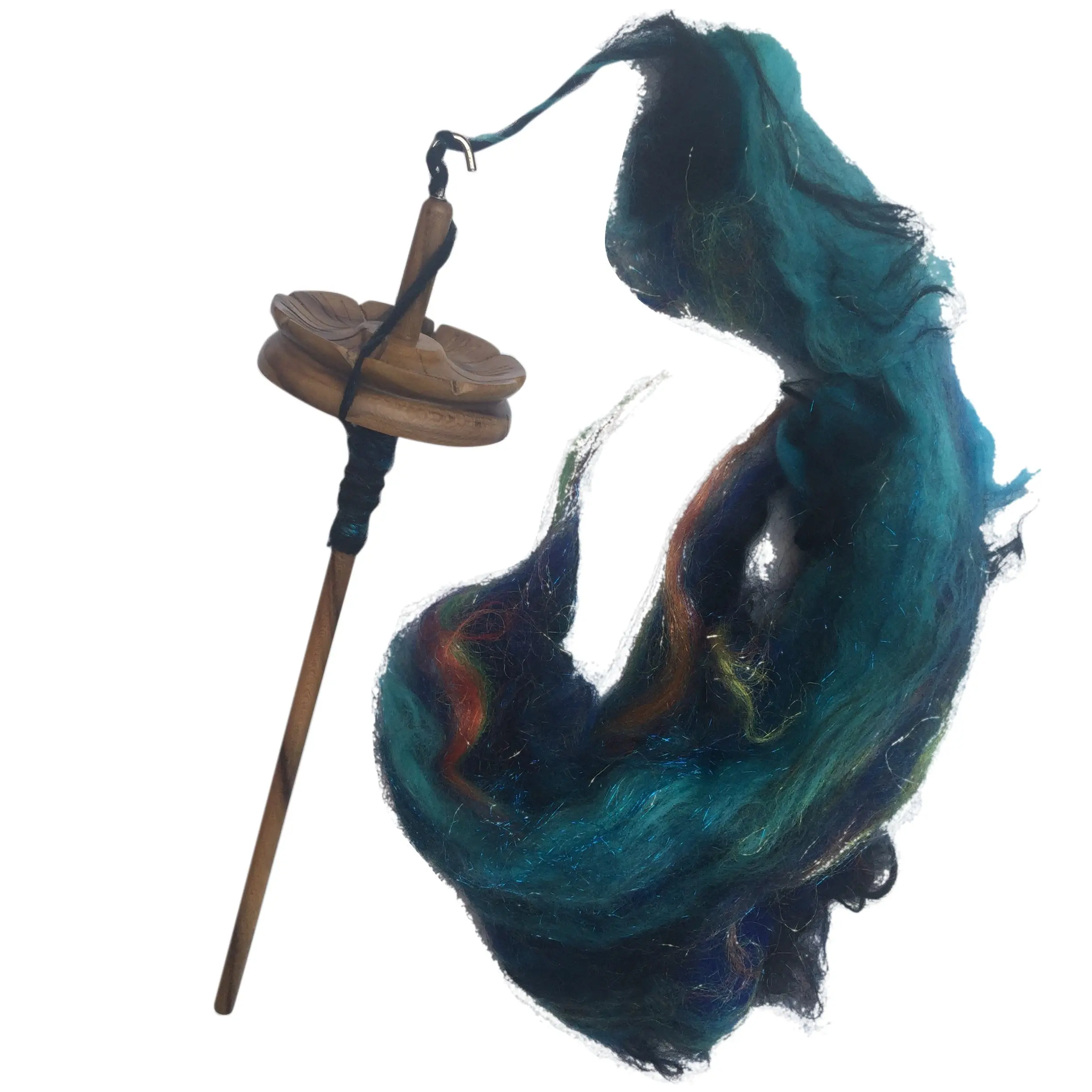 Mindfulness Drop Spindle by Kaituna - Hand made in Teak in Lotus Flower design for hand spinning yarn