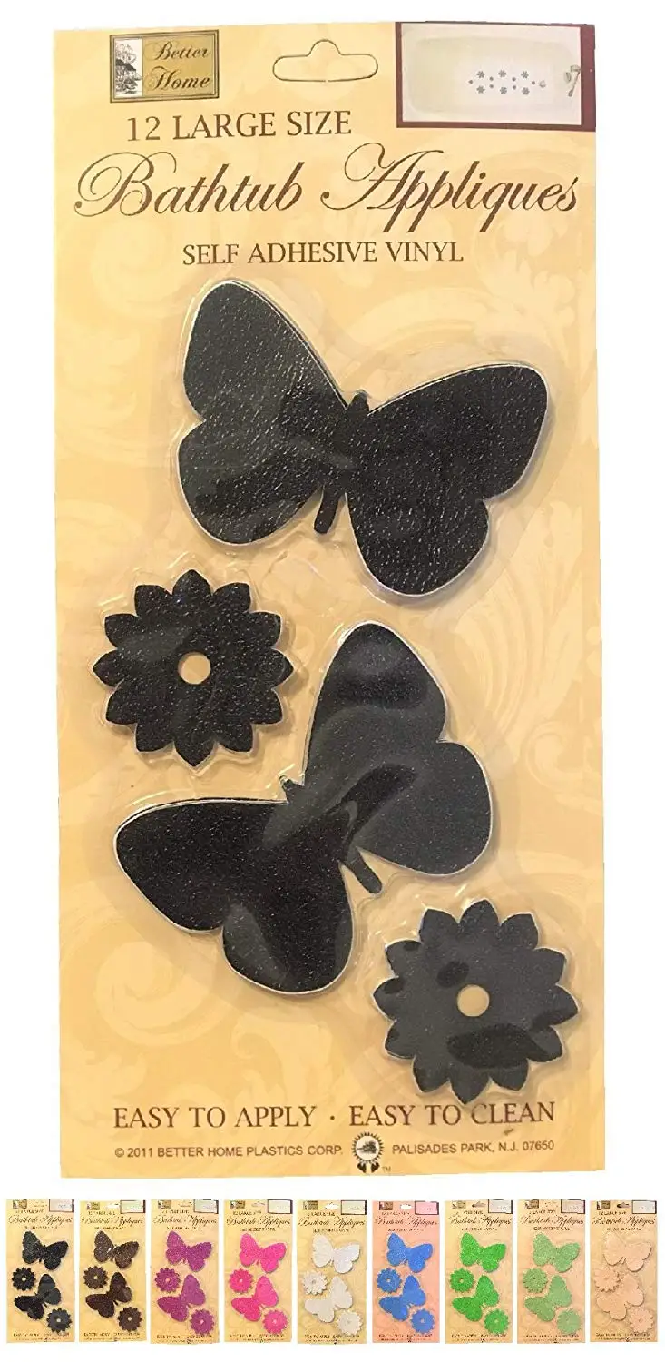 Better Home Plastic Corp 12 Butterfly Shaped Bathtub//Shower Appliques Safety Non Slip Treads White Decorative Color Selection