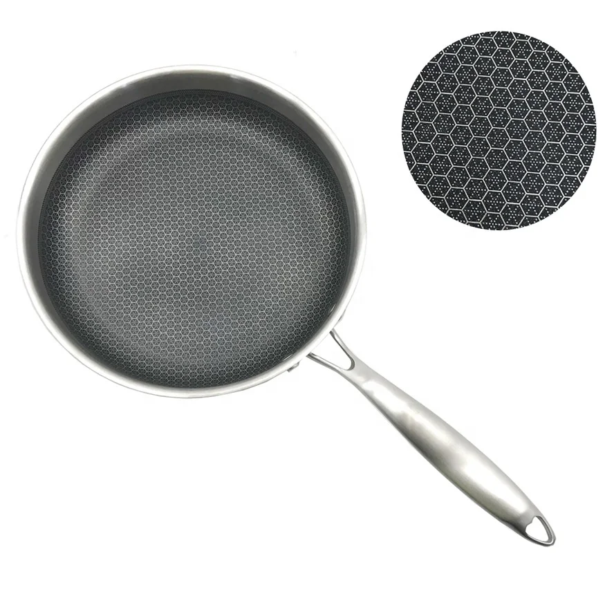 
Wholesale Non Stick 3 layers Stainless Steel frying pan for steak 28 cm non stick anti scratch honeycomb 