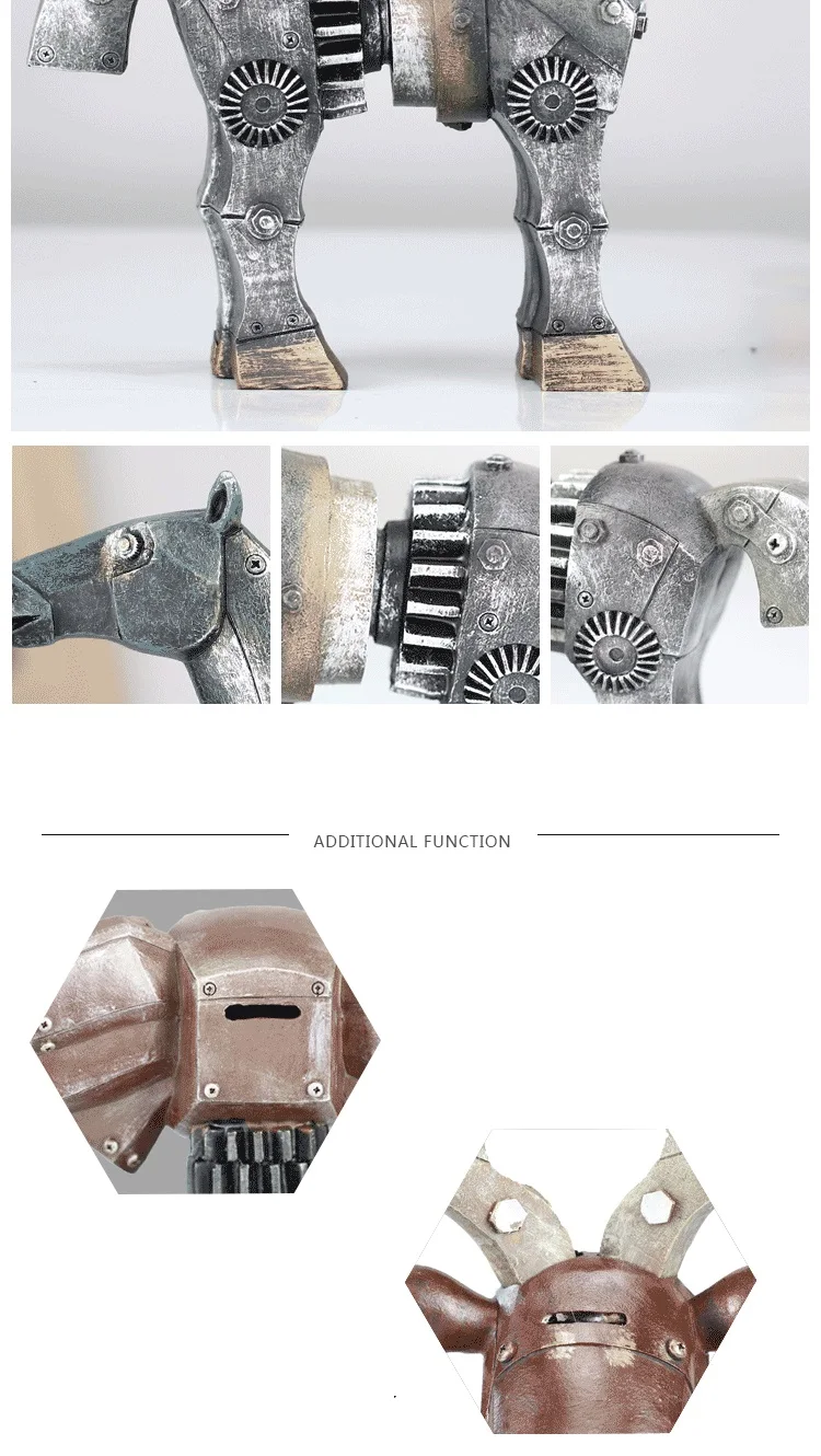 Creative machinery industry wind resin animal head decoration deer head elephant wolf culture bar model props crafts