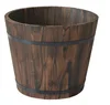 Wood Barrel Flower Planter Pots Flame Burnt Brown Indoor and Outdoor Decor