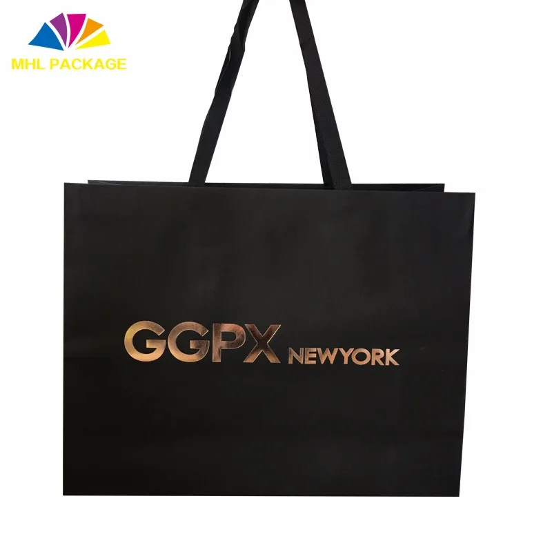 Custom Luxury Brand Shoes Black Cardpaper Shopping Bag With Logo Watch Packaging Customized