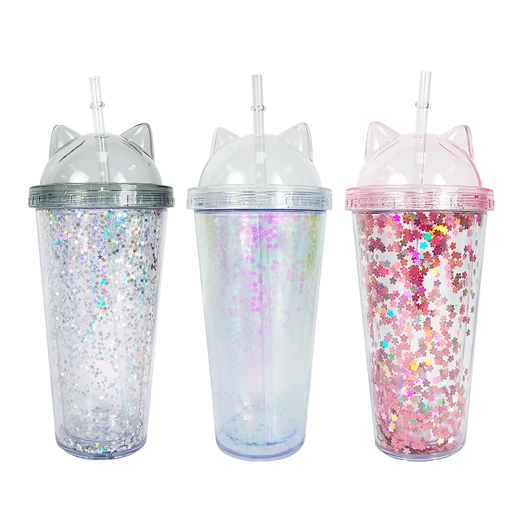 High Quality 20oz Plastic Double Wall Glitter Tumbler With Straw Buy