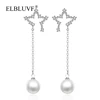 ELBLUVF Copper Alloy Zircon Women Jewelry 925 Silver Plated Star Shape Pearl Earrings