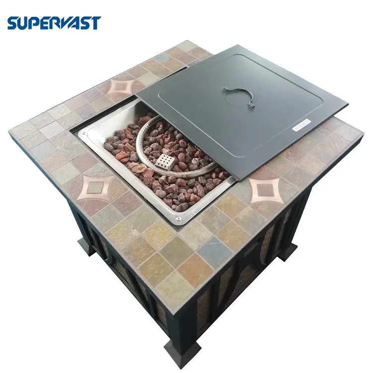 Outdoor Patio 32 Inch W 50000 Btu Genuine Slate Tiles Top Gas Fire