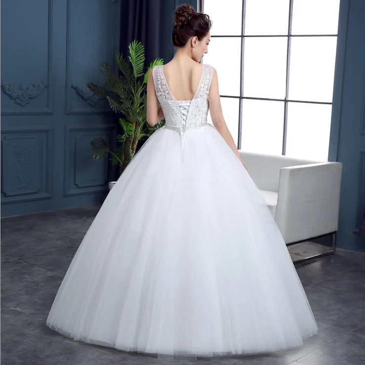 ZH2503 Charming Puffy Tulle Skirt Princess Ball Gown Wedding Dresses Lace Appliques Sequins Crew Neckline Belt Bridal Gown