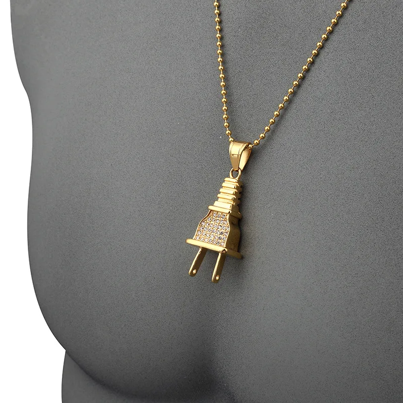 Mens Titanium Plug Design Gold Necklace Jewelry Pendant