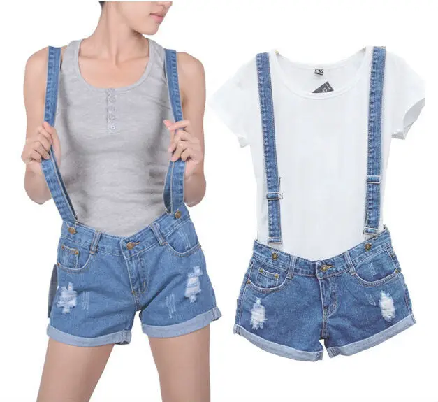 jean shorts with suspenders