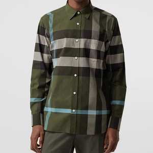 Custom design high quality solid dark green check men's casual dress shirt Custom design high quality solid dark green check men's casual dress shirt
