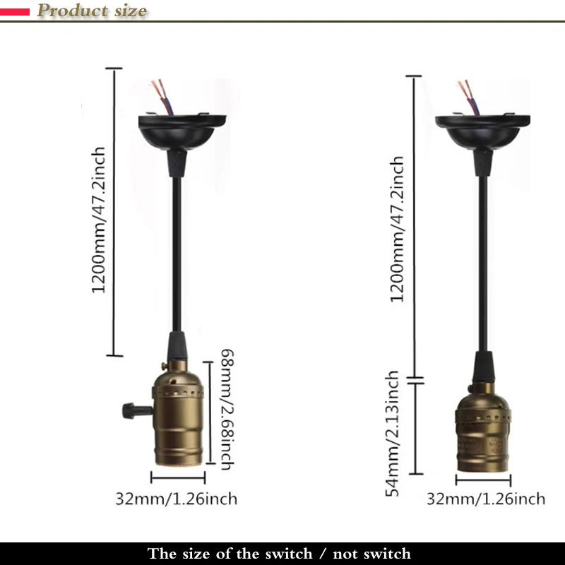 STL Vintage Edison Light Holder E27 Retro Lamp Base Pendant Bulb Light Screw Socket 2 Colors With Switch / No Switch 110V/220V