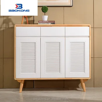 Large Solid Wood Double Colour 3 Door Shoes Cabinet With 3 Drawers