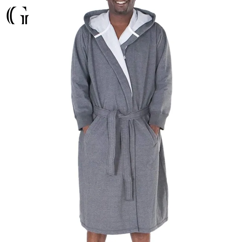 mens 100% cotton hooded robe