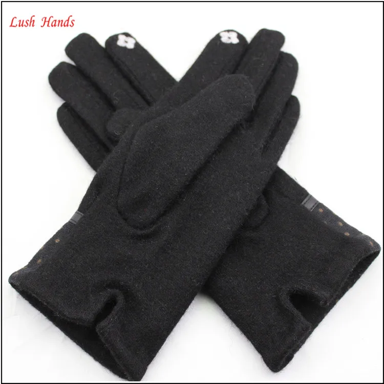 gril sex touch sreen woolen gloves with leather watch strap