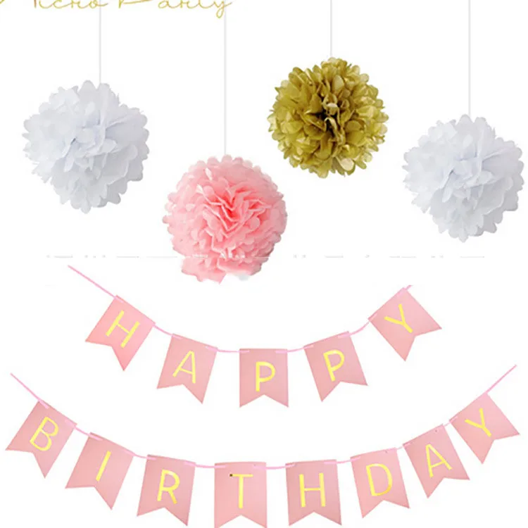 Happy Birthday Banner Decoration Set Honeycomb Ball Tassel Garland