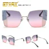 STORY WY31033 New Push Hollow Square Frame Sunglasses Metal Women Shades