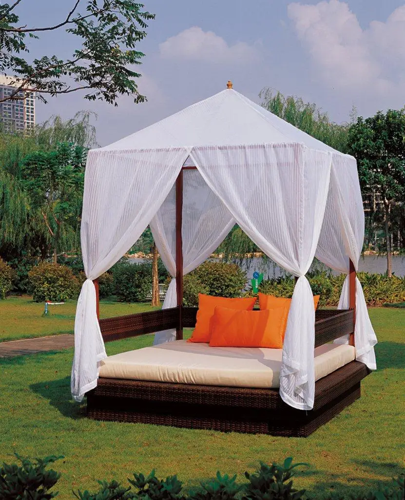 Garden Cheap Patio Wicker Sun Bed Rattan Outdoor Daybed With Canopy ...