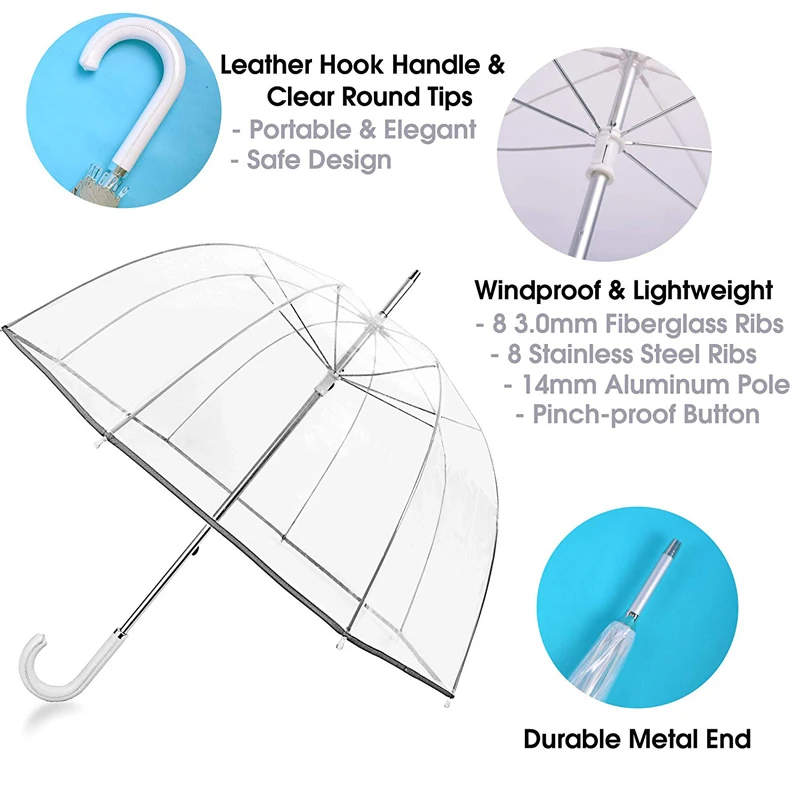 52 Inch Adult Bubble Pvc Plastic Clear Umbrella Windproof Dome Rain