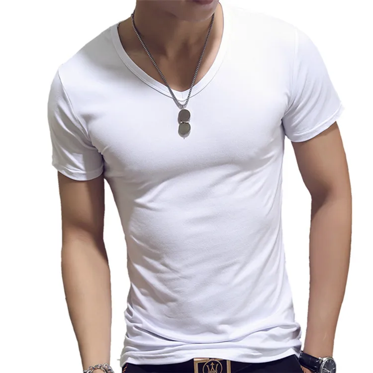 Wholesale Summer 100%Cotton V-neck t-shirt Custom Black Tshirt For Men