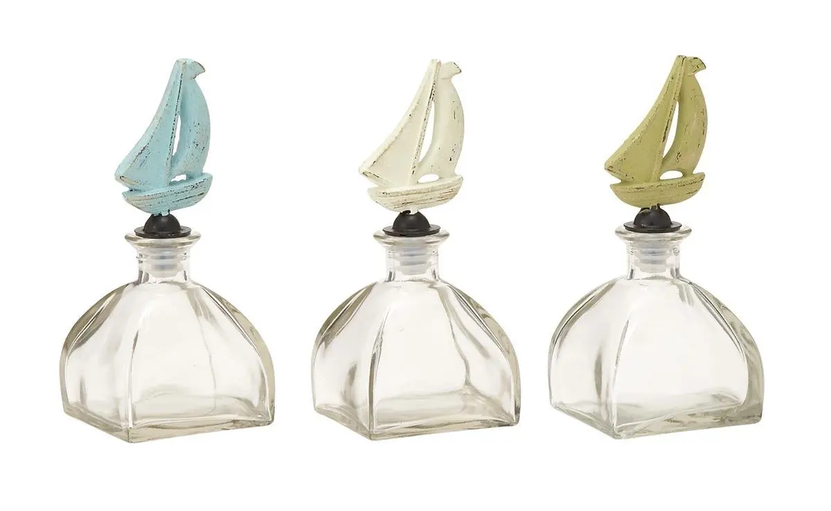 Deco 79 95256 3 Assorted Creative Glass Metal Stopper Bottle, 4" W x 8" H
