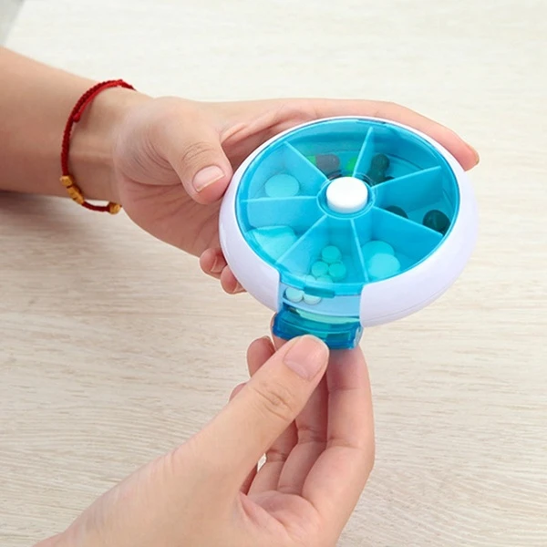 Round Presstype Rotary 7 Days Pretty Pill Box Case Medicine Storage Drug Holder Container For
