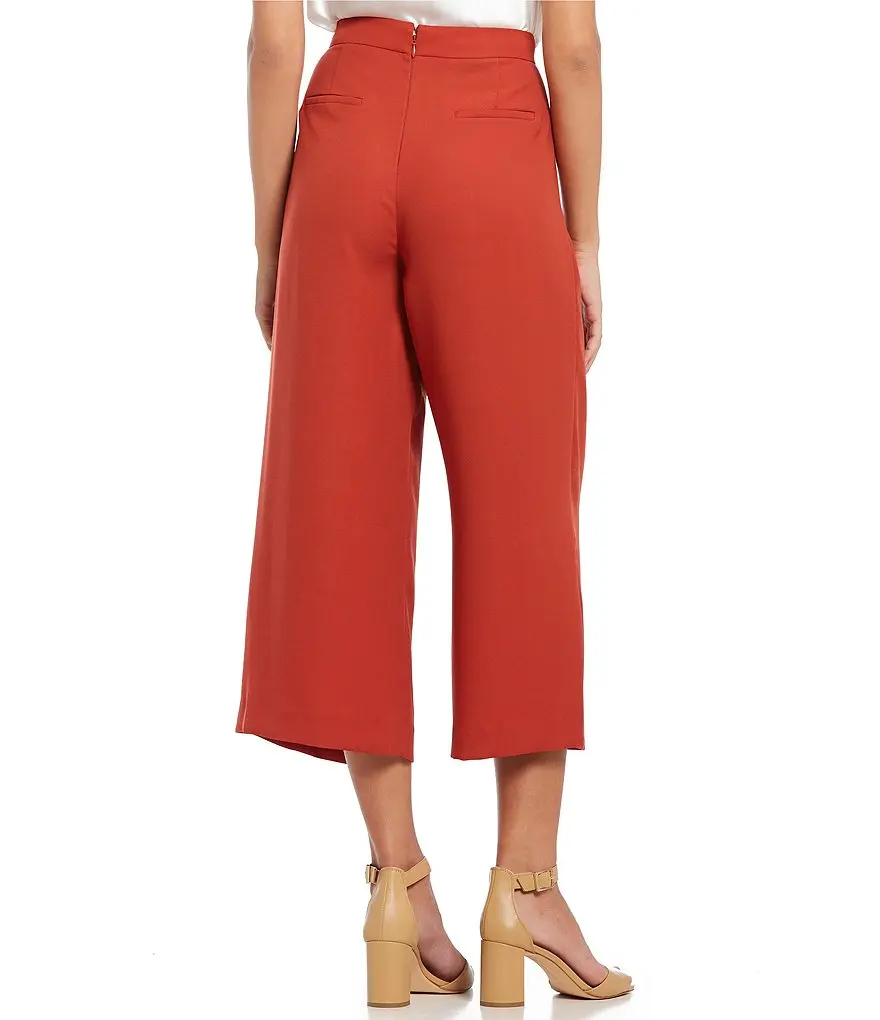 Nelly Culotte Pants Flat Front Silhouette Wide Waistband Satin Crepe ...