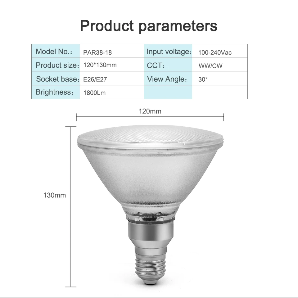 High brightness 18w PAR38 led light bulb warm white cold white E27