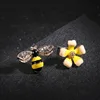 Anenjery Lovely Asymmetric Bee Sun Flower Zircon Earrings For Women Girl 925 Sterling Silver Earrings