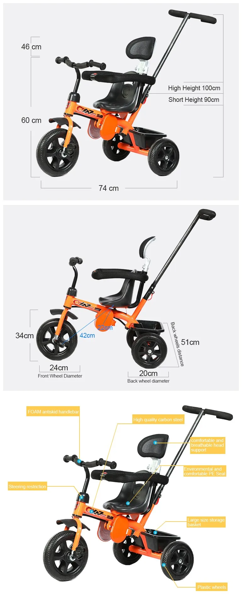 Unique Baby Tricycle With Rubber Wheels / Ride On Toy Baby Stroller